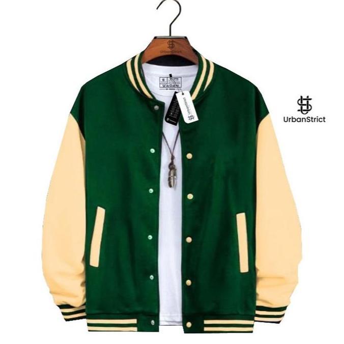 PREMIUM / Urbanstrict - Varsity Baseball Jacket Distro Unisex Polos Jaket Varsity Botol Cream