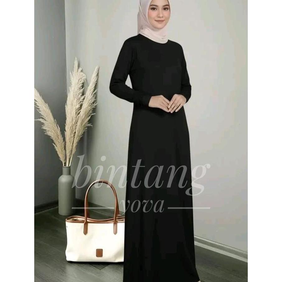 Manset Gamis Wanita Lengan Panjang Inner Dress Dalaman Polos Bahan Spandek Jersey Basic Hitam Putih 