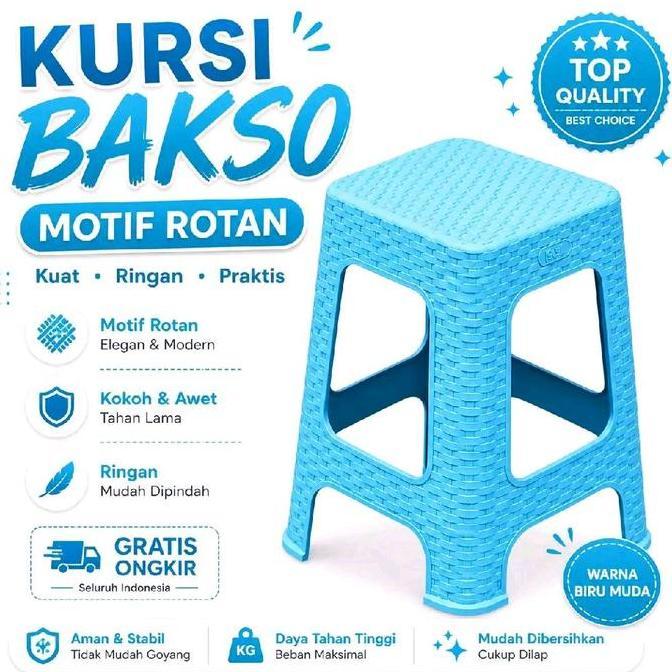 Bangku Baso Kursi Baso Pelastik Kuat Dan Elgan Motif Rotan Elegan & Modern Warna Biru Muda Top Quali