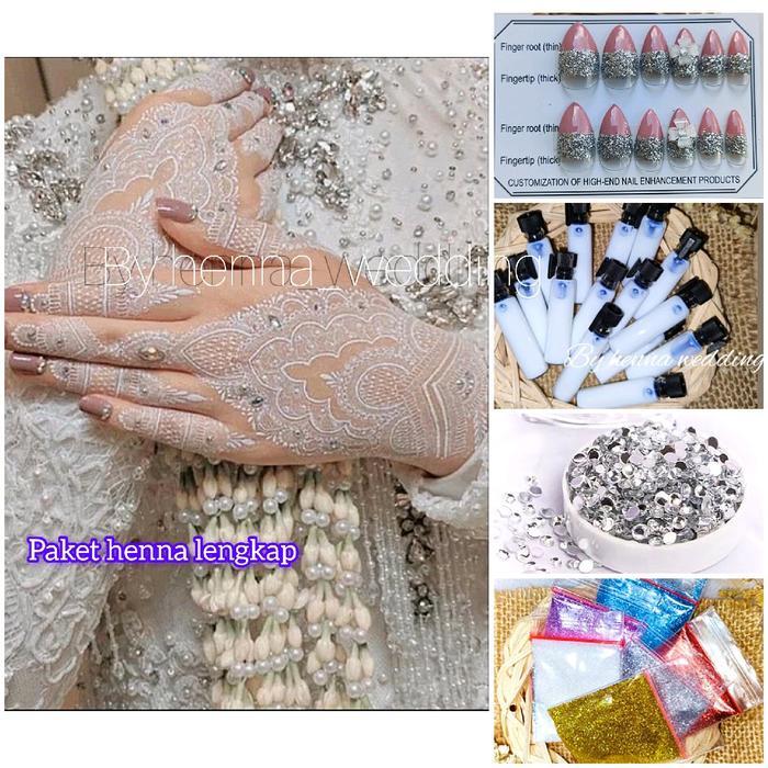 PAKET HENNA LENGKAP HEMAT PAKET LENGKAP HENNA KUKU ISI 12 3D - j1125, putih silver 12pcs