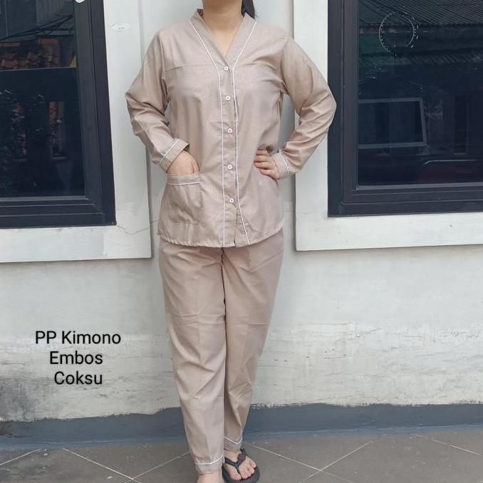 Qiu- Piyama Kimono Pp Satin Embos - Lengan Panjang Celana Panjang