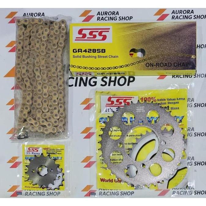 Gear Set Sss 428 Yamaha Rx King & Rantai Sss 428 Sb Gold Original @