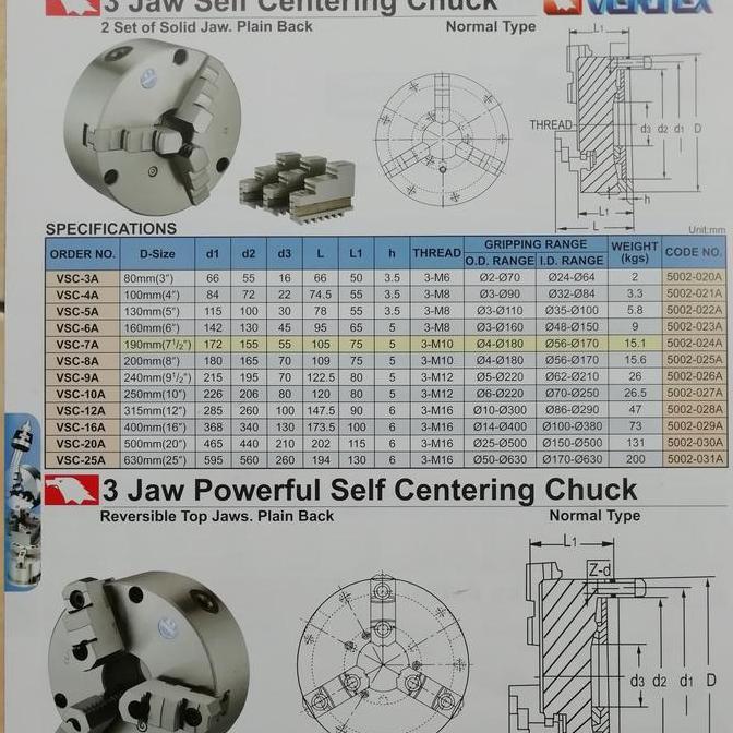 vertex 3 jaw self centering chuck vsc 5a