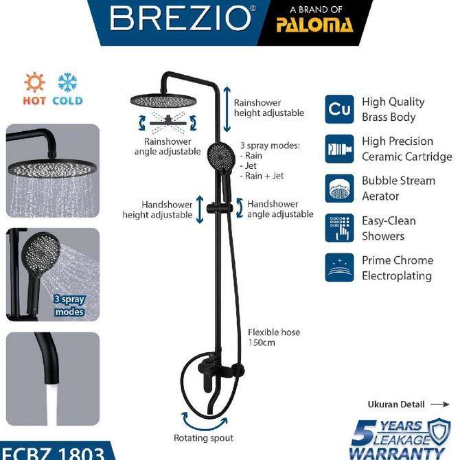 HARGA DISC - BREZIO FCBZ 1803 SHOWER SET TIANG MATT BLACK HITAM COLUMN