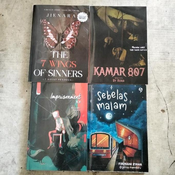 PREMIUM / PAKET ISI 4 NOVEL WATTPAD / THE 7 WINGS OF SINNERS / SEBELAS MALAM / IMPRISONMENT / KAMAR 