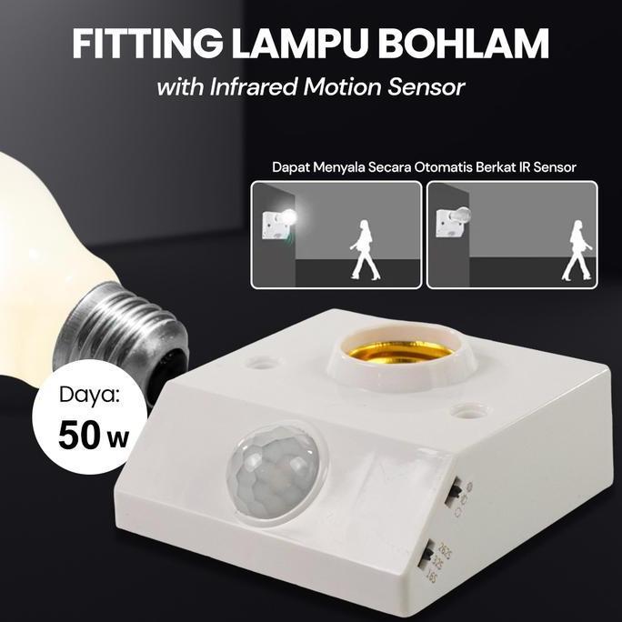 Fitting Lampu Bohlam 240V 50W E27 dengan Infrared Motion Sensor Otomatis Berkat IR Sensor Alqshop