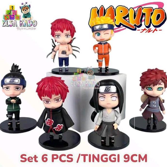 Action Figure Naruto Set 6 Chibi 9 Pcs Karakter Gaara / Sasori / Neji Hyuga / Nara Shikamaru
