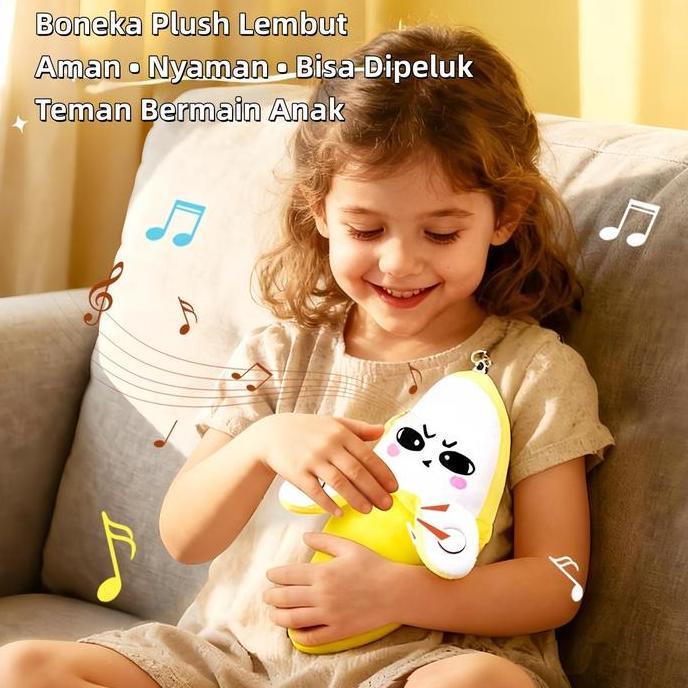 Mainan Musik Interaktif 3-in-1 Bentuk Pisang | Boneka Plush + Metronom Musik + Gantungan Tas Untuk A