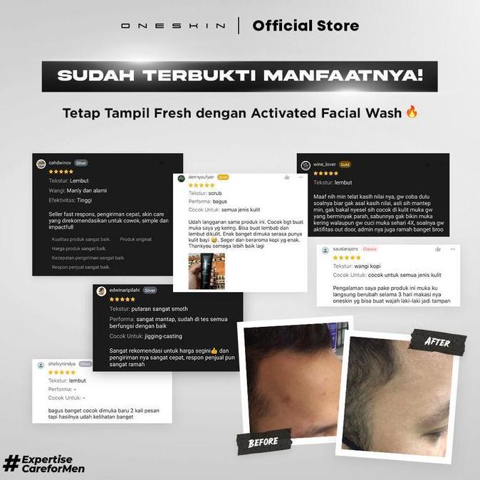Clips- Oneskin Activated Facial Sh "With Charcoal" | Triple Pack Kotoran Membersihkan Jah Pria