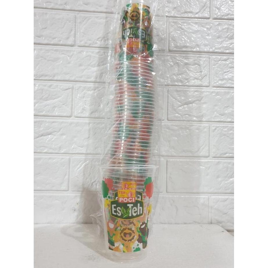 Pack- Gelas Model Oval Ukuran 16Oz 22Oz Isi 50Pcs Cup 16 Oz 22 Oz Motif Teh P