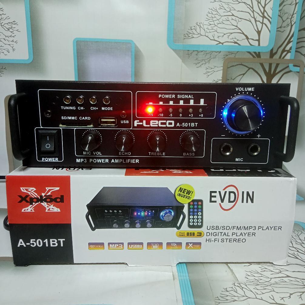 DUO MIC PAKET AMPLIFIER+MIC2 Power Amplifier Bluetooth Fleco A-501BT 600W | Audio Penguat Suara Extr