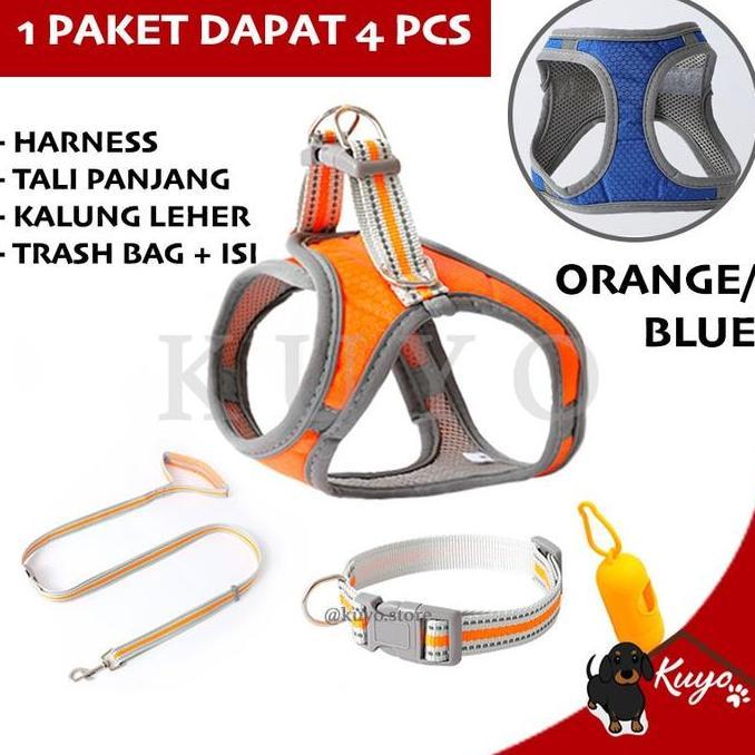 [SF] Dog Cat Harness Anjing Tali Tuntun Kalung Leher Badan Glow Reflective