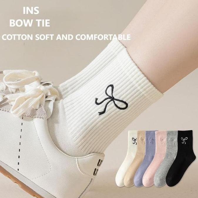 Sandal Kaki Wanita Benang Katun Tengah Renda Kupu-Kupu Pita Betina Ballet Tanpa Tulang Warna Murni K