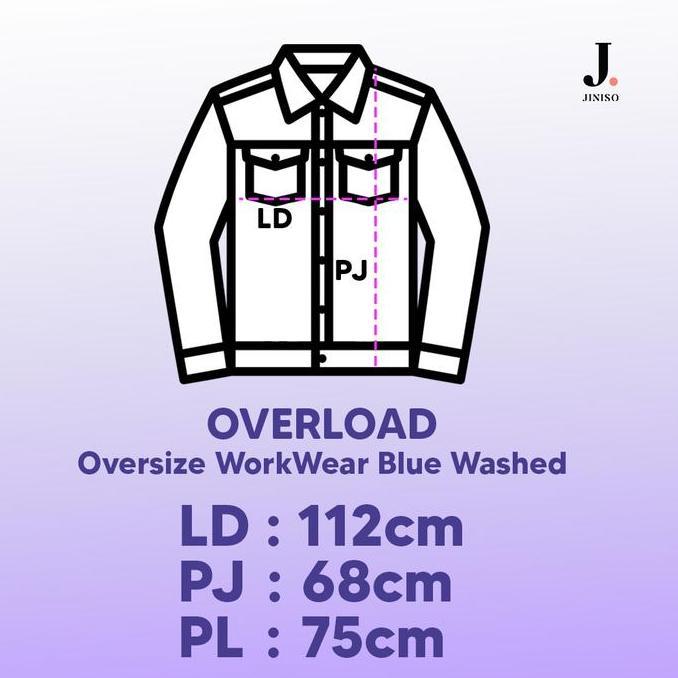 JINISO Jaket Denim Jeans Oversize WorkWear Blue Washed