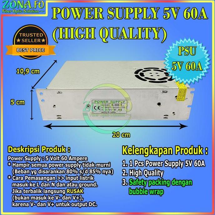 DE194 >> Power Supply PSU 5V 60A 5 Volt 60 Ampere / Switching Power Supply PSU 5V 60A Jaring / Switc