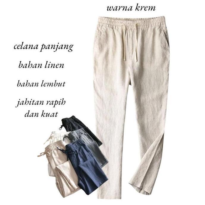 Celana panjang pria linen premium polos - linen pants - long pants with karet - celana panjang pria 