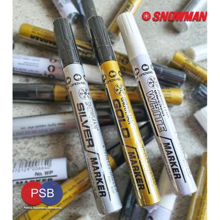 Pilihan - Spidol Snowman Permanent Marker White Gold Silver / Snowman Brush Marker