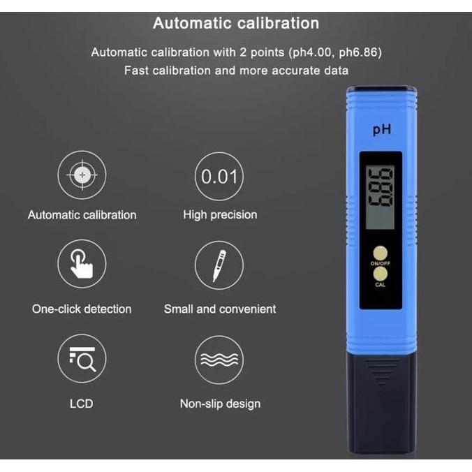 Autokit- Ph- Ph Meter Lcd Pen Dital Tester - Alat Ukur Kadar Asam For Aquarium Pool Ter Urine - Blue