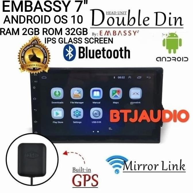 HEAD UNIT TAPE MOBIL DOUBLE DIN ANDROID EMBASSY UKURAN LAYAR 7 INCH