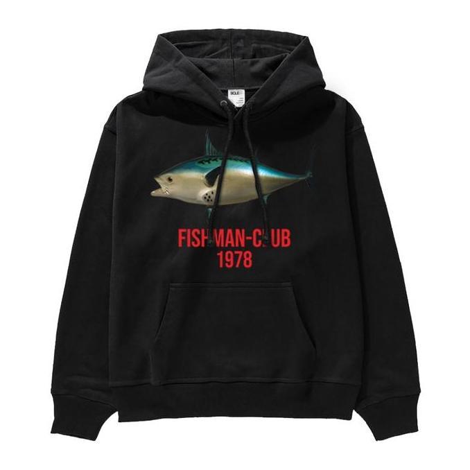 PREMIUM / Sociale - Hoodie Basic Sweater Fishman Hitam Regular Pria Wanita Fleece Sablon