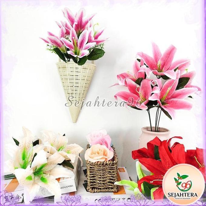 PREMIUM / Bunga Lily Cabang 5  - Dekorasi Lily Tiger Casablanca plastik lili Hiasan Pernikahan Bunga