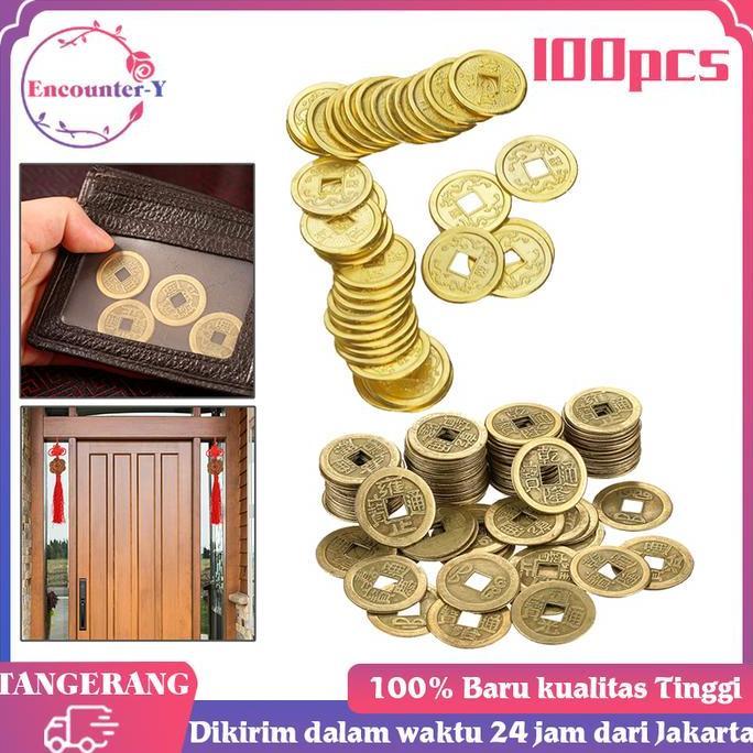 YUTUSAKA 100pcs/Set Uang Koin Kuno China 1cm Koin Keberuntungan Koin Fengshui Koin Cina Koin Imlek