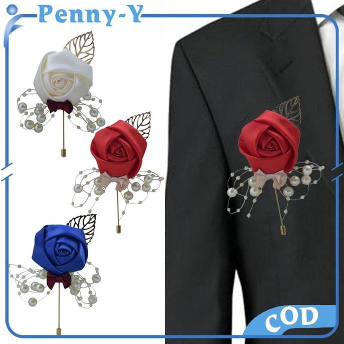 PODAMANS Corsage Jas Yang Halus Boutonniere Wedding Bunga Jas Pin Jas Flowers Ribbon Satin