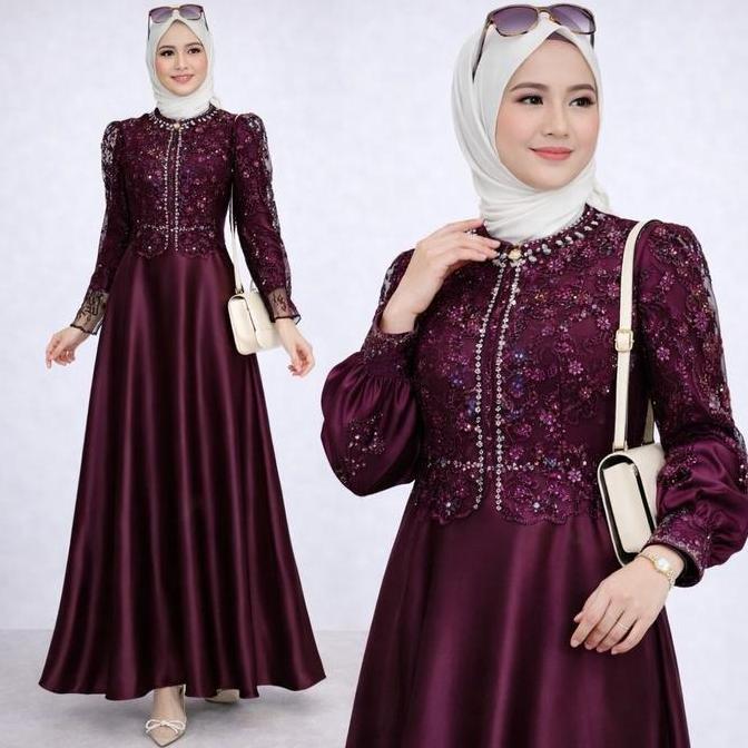 Vallina Sakura Dress Gamis Muslim Brukat