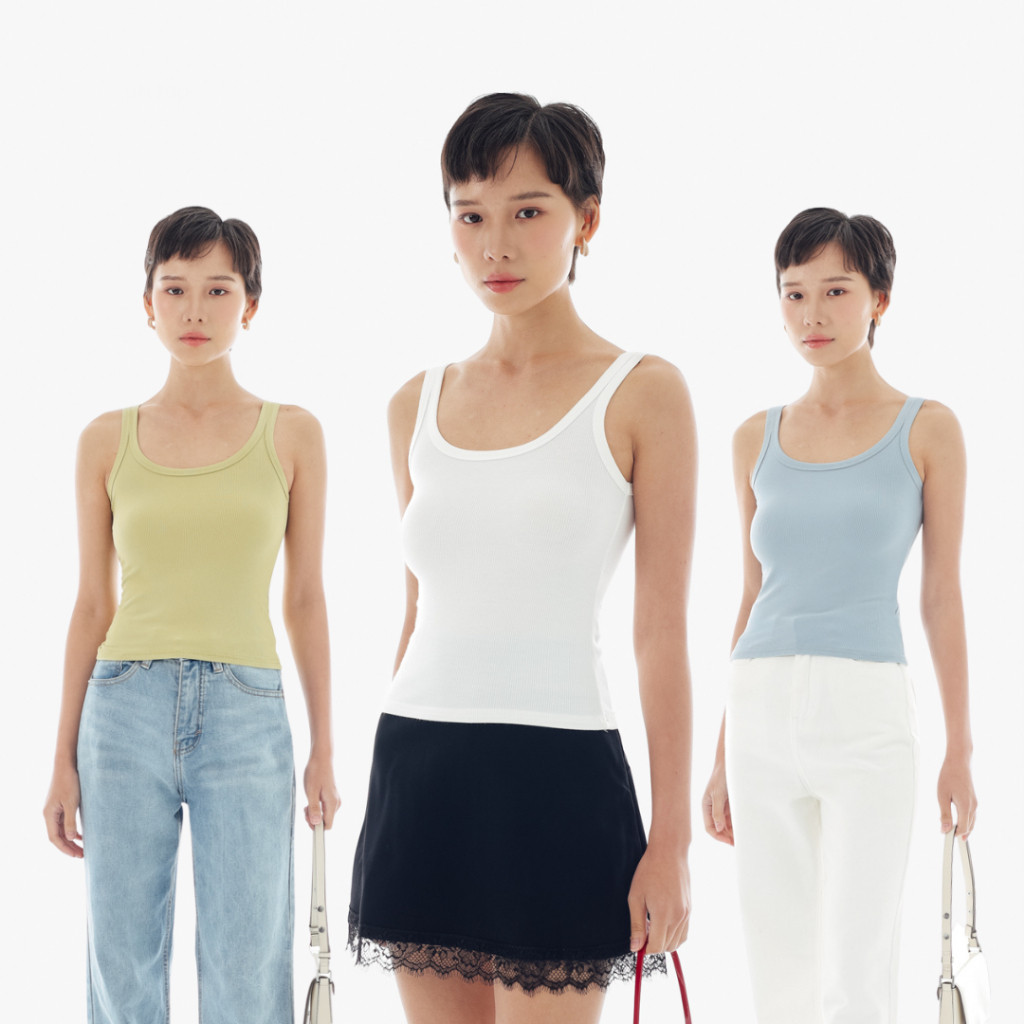 URI TOP  OUDRE | Ribbed Tank Top | Scoop Neck