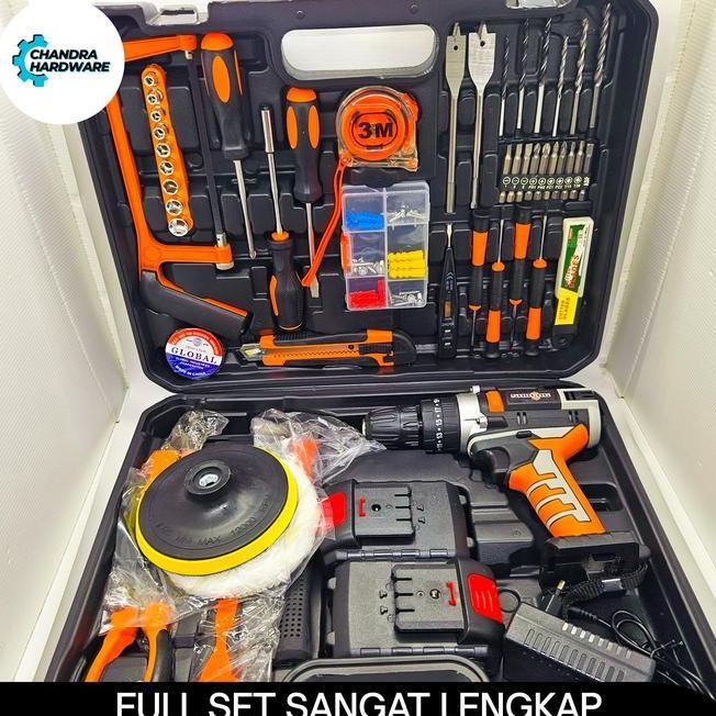 Bor Cordless Toolkit Full Set Bor Batre Shining Lengkap Bor Poles 2 Batre Koper