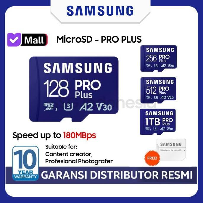 SAMSUNG MicroSD PRO Plus 128GB / 256GB / 512GB / 1TB Micro SD SDXC Memory Card Kartu Memori Sonic Ed