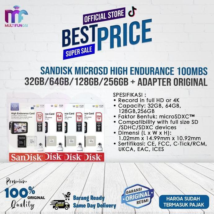 Sandisk MicroSD High Endurance 100Mbs 32GB/64GB/128GB/256GB + Adapter Otg