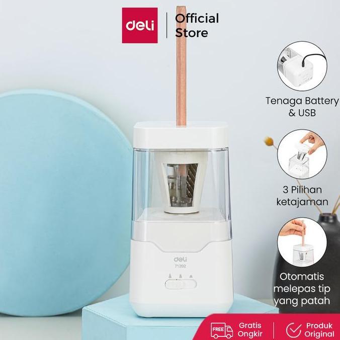 Deli Electric Pencil Sharpener/Rautan Pensil Otomatis Autofeed E71202