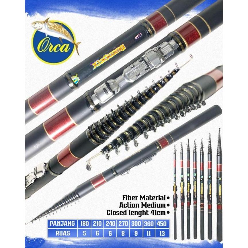 Joran Tegek Orca XiaGuang Kolong Fiber panjang 180cm-450cm dengan ReelSeat Jinbo