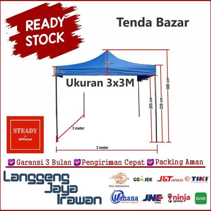 AZM Tenda Lipat 3x3 M Tenda Bazar Tenda Pameran Tenda Ukuran 3 x 3 Parkir Portable Lipat Camping Out