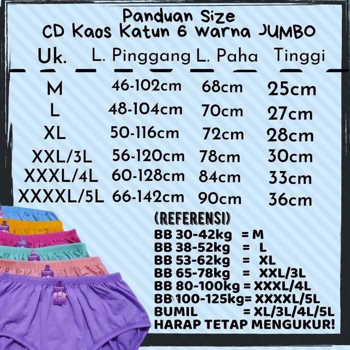 Gyu- Celana Dalam Nita Polos Katun 6 Pcs Elastis Cd Ibu Hamil Jumbo 5L-4L-3L-L-M Cawet Cotton Polyes