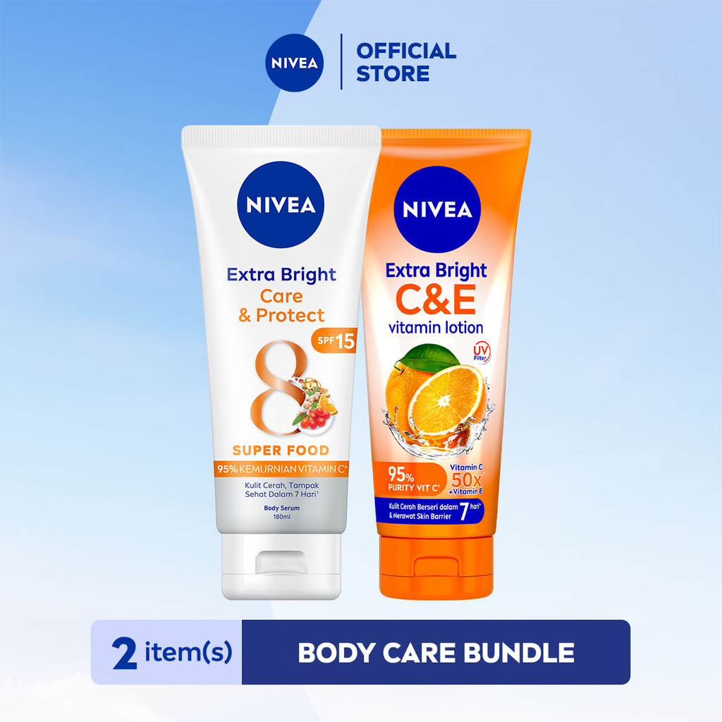 NIVEA Extra Bright Booster Day Set - C&E Body Lotion + Care & Protect Body Serum
