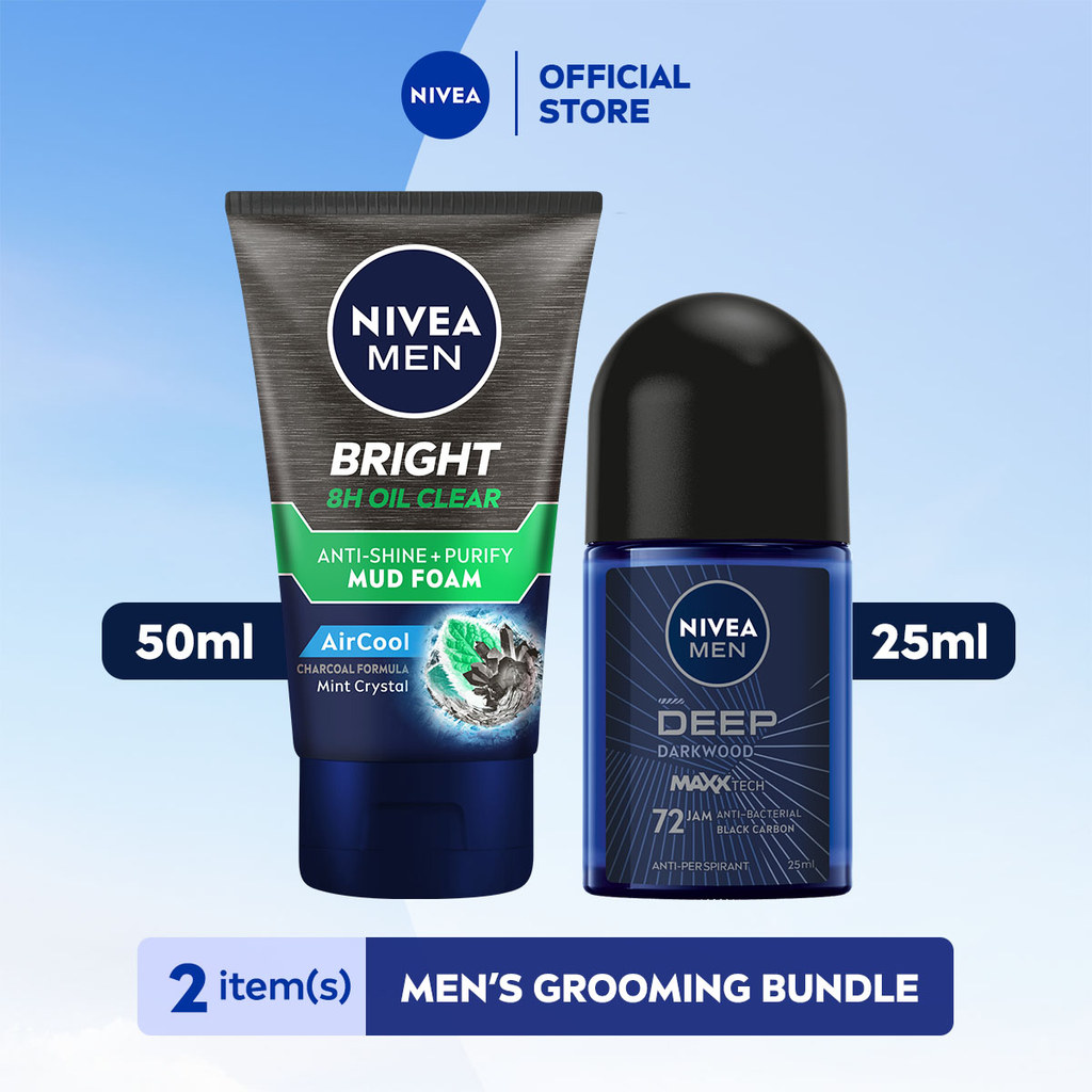 NIVEA MEN Travel Pack-8H Oil Clear Anti-Shine+Purify Cooling Foam 50mL+Deodorant Deep Roll-On 25mL