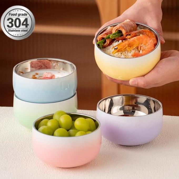 SHANBIU Mangkok Stainless/Keluarga Mangkok Kartun Double Wall Stainless 304 Stainless / Rice Bowl / 