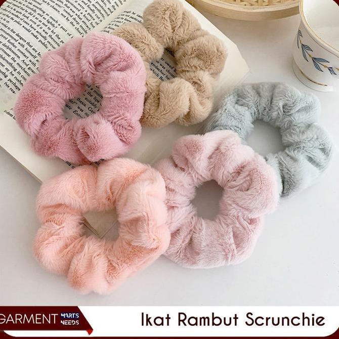 OBUMNA Ikat Rambut Scrunchie Gaya Korea Tile Bulu Kain Hairband Gelang Kuncir
