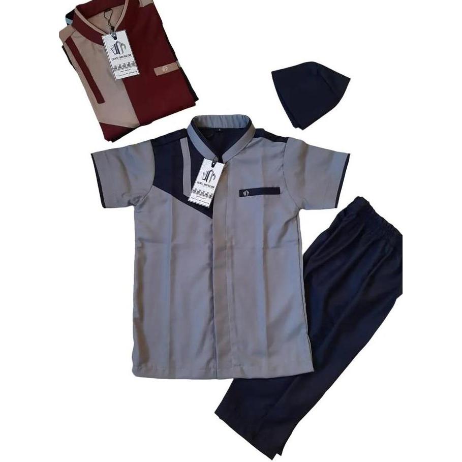 IM Ibnu Muslim Setelan Pakaian Muslim Anak Baju Koko Kurta Pakistan 3-12 Tahun Bahan Toyobo Katun Ny