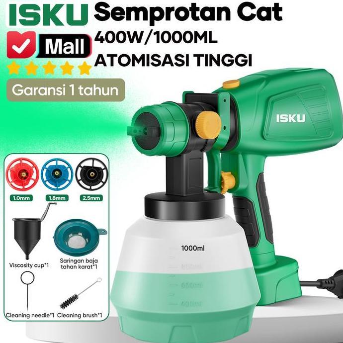 Ready  ISKU Spray Gun Elektrik 400W Tabung 1000ml Mesin Cat Semprot Listrik Tanpa Kompresor 3 Nozzle