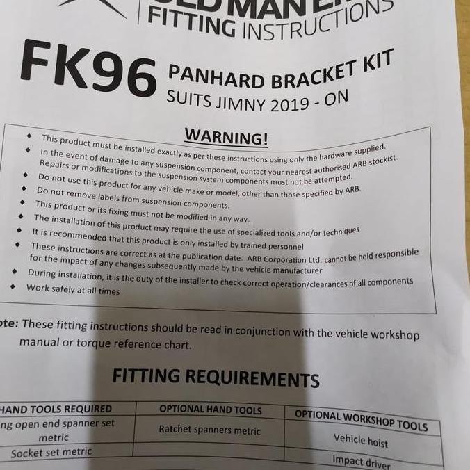 SUZUKI JIMNY 2019 OLD MAN EMU PANHARD BRACKET KIT