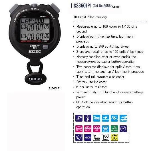Stopwatch Seiko S23601P Digital 100 Lap Memory - Stop Watch Seiko BS
