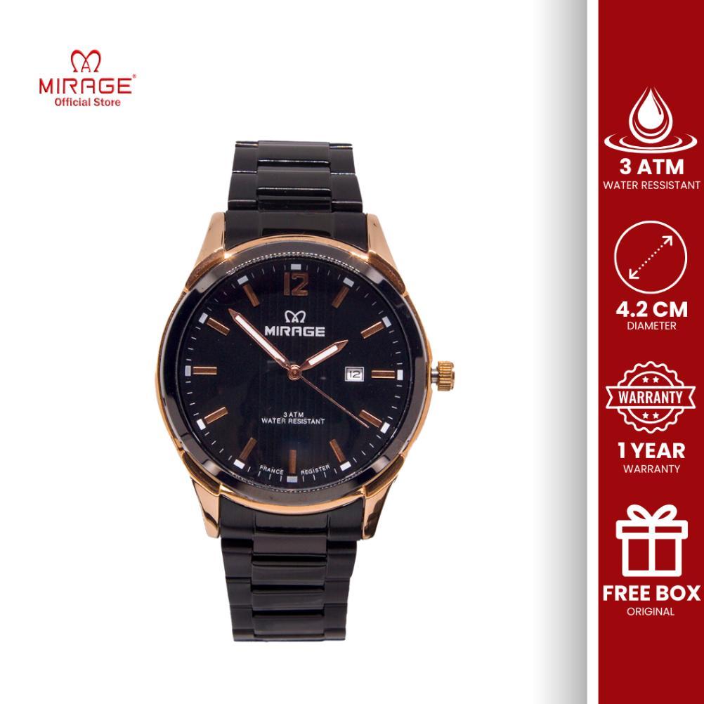 Mirage Jam Tangan Pria Formal Original Tahan Air Analog Tanggal Aktif 7570 / 8903 M Hitam Rosegold
