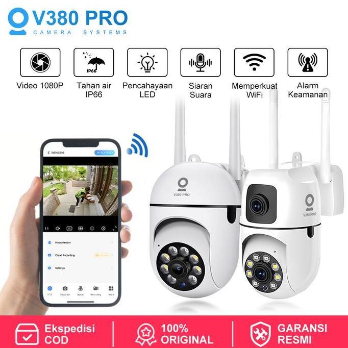 CCTV V380 PRO Kamera Video 1080P Kamera Cctv Kecil Terhubung Ke Hp Tahan Air IP66 Pencahanan LED Sia