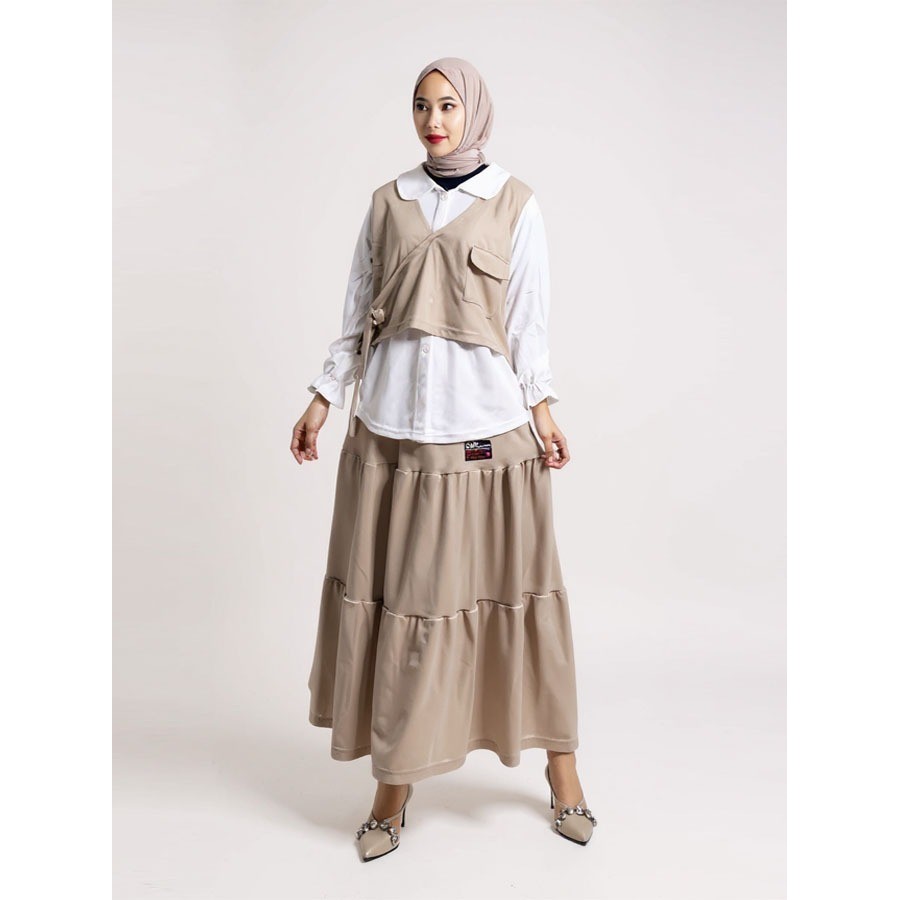 CARLINA One Set Wanita GYL Baju Vest Rompi Mewah dan Rok Panjang Tingkat Cantik