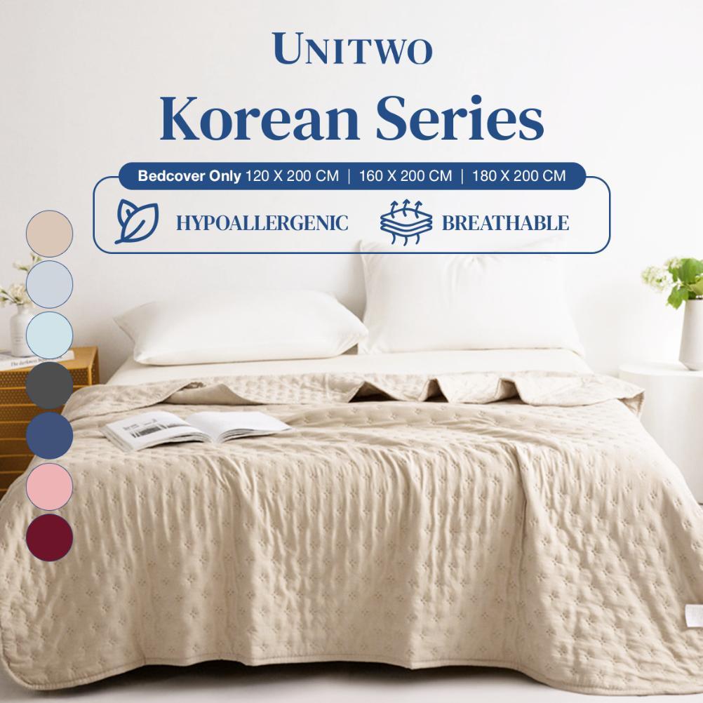UNITWO [BED COVER ONLY] Bed Cover Selimut Tidur Lembut Motif Polos - Soft Blanket Selimut Polos Kore