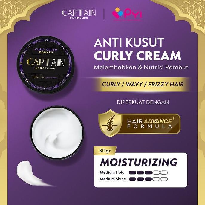 Captain Hairstyling Curly Cream Pomade 30gr / Pomade Pria / Medium Hold / Medium Shine / Moisturizin