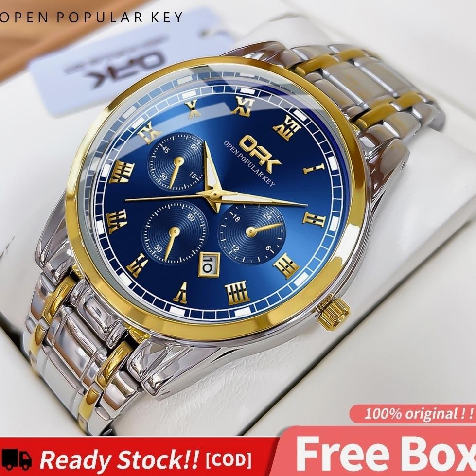 OPK Jam Tangan Pria Anti Air Original Stainless Steel Rantai Cowok Kalender Analog Keren Tahan Lumin